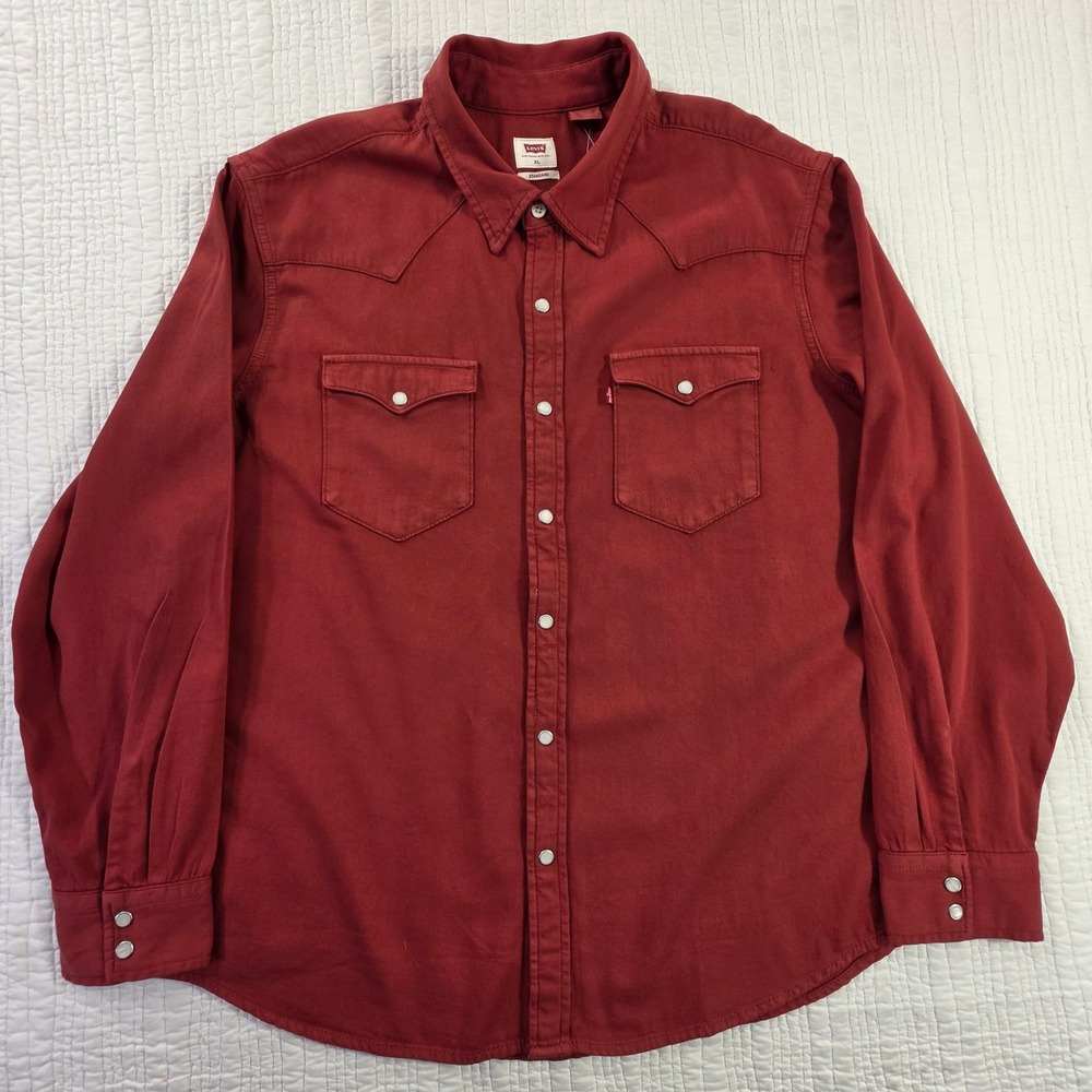 Levis Mens Barstow Western Shirt Red Pearl Snap Cotton Twill NWT XL 857450235